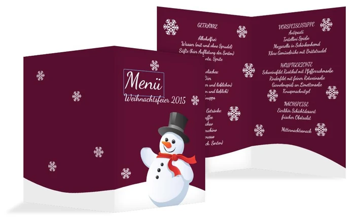 Weihnachtsmenükarte Schneemann