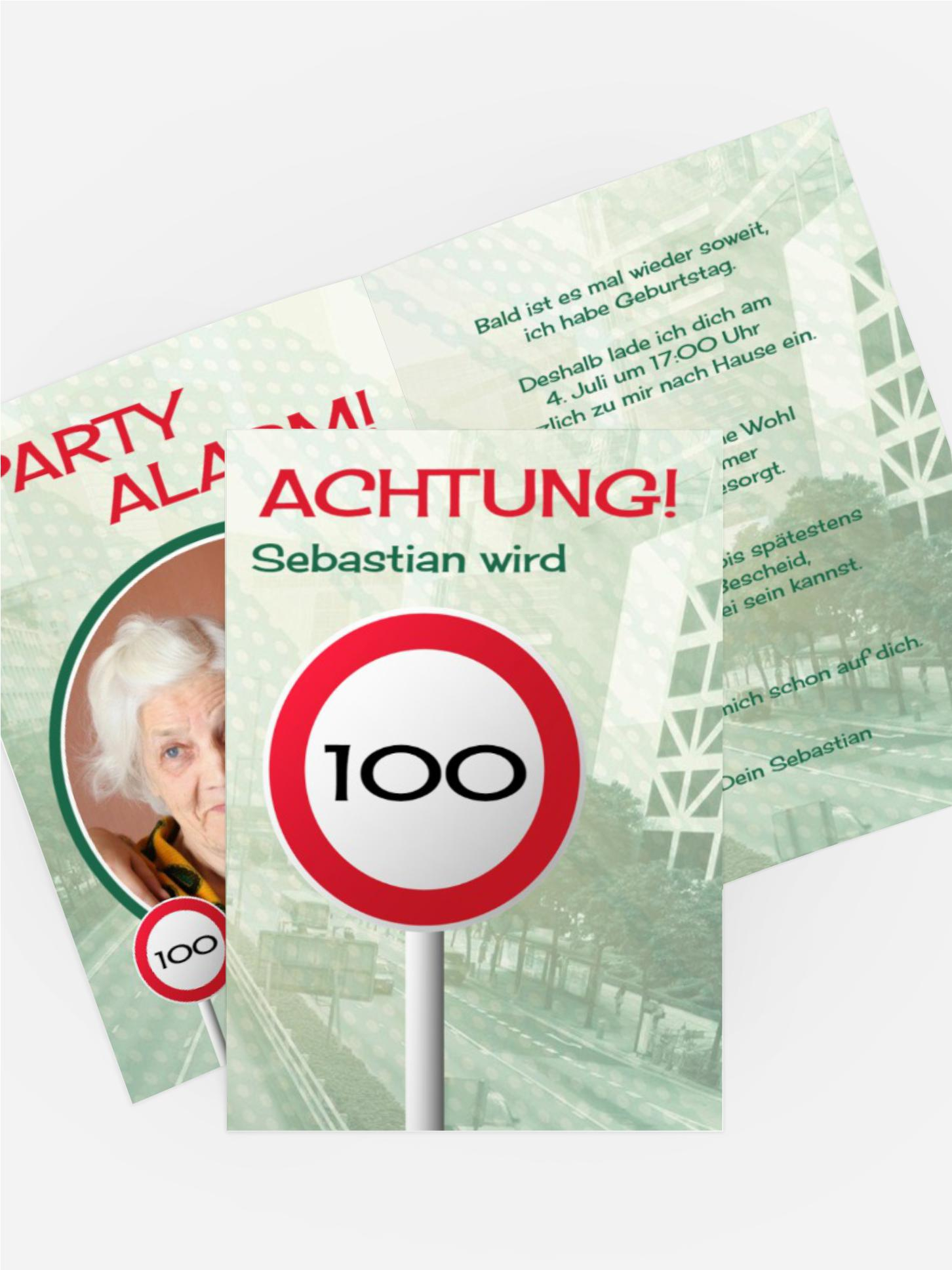 Geburtstagseinladungskarte Begrenzungsschild 100 Foto