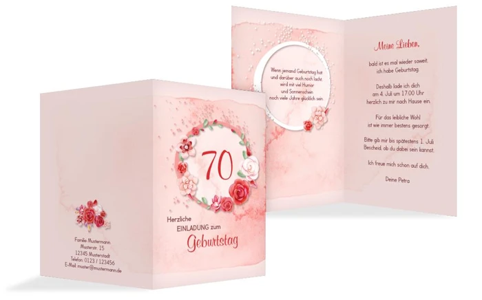 Einladung zum 70. Geburtstag Aquarell Rosen