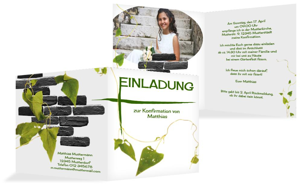 Einladungskarte Konfirmation Efeu