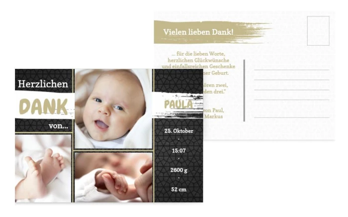 Baby Dankeskarte zur Geburt Schiefer