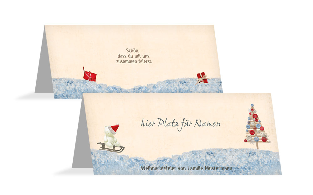 Weihnachtstischkarte Schlittenfahrt