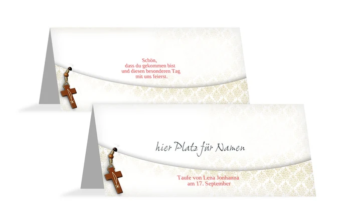 Tischkarte Taufe Ornamentrahmen