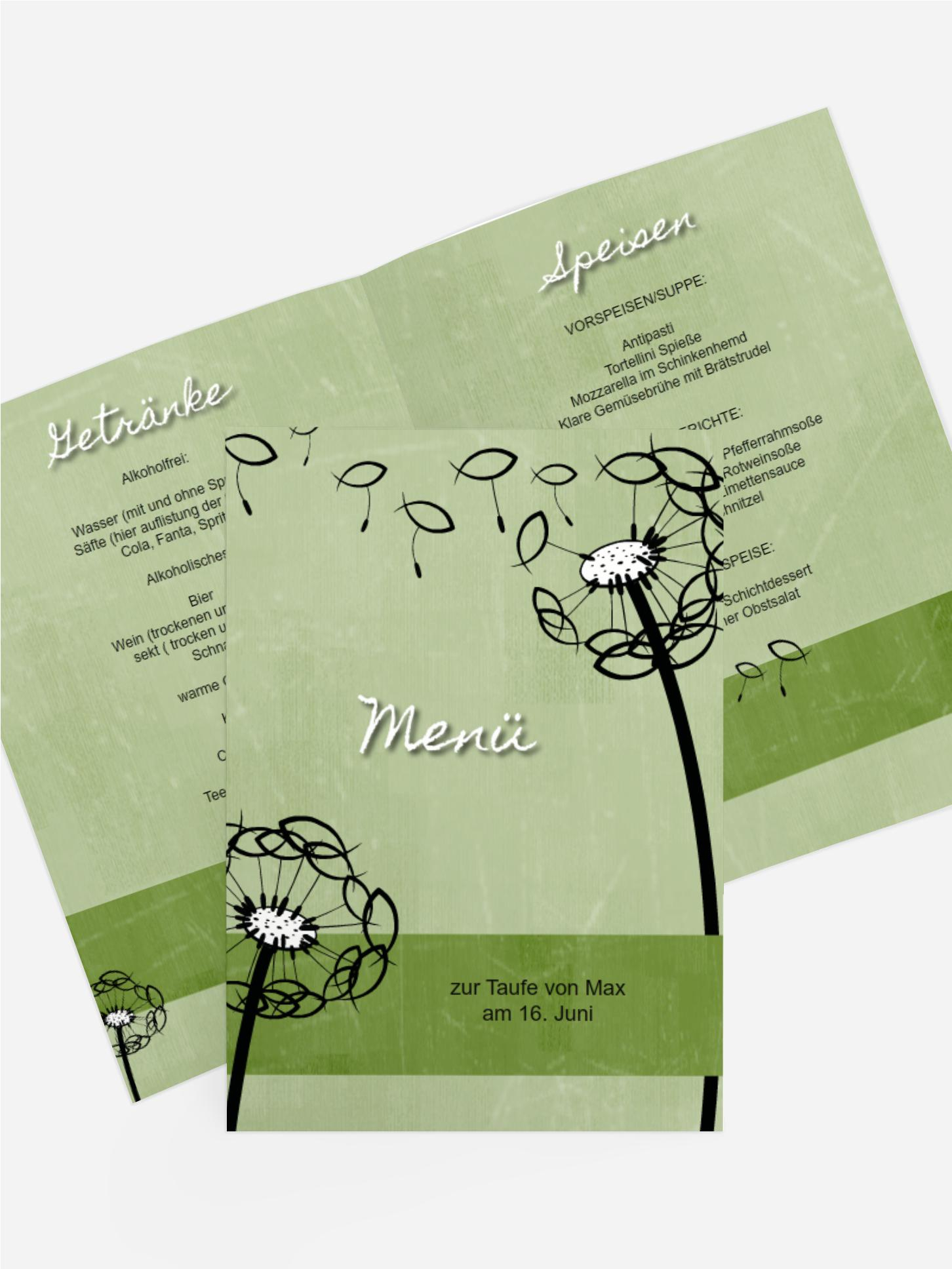Menükarte Taufe Pusteblume