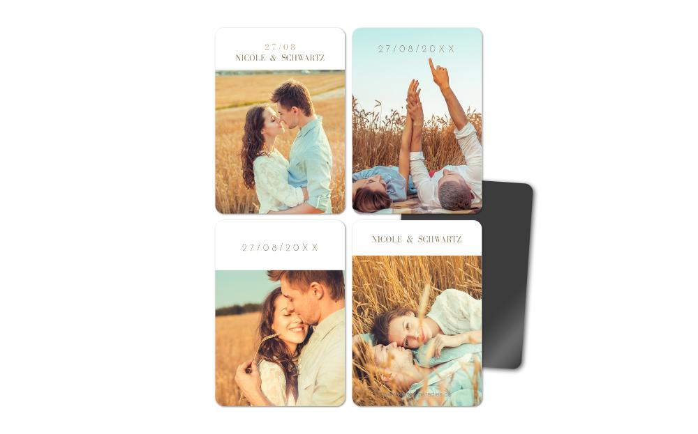 Fotomagnete zur Hochzeit Textüberlagerung