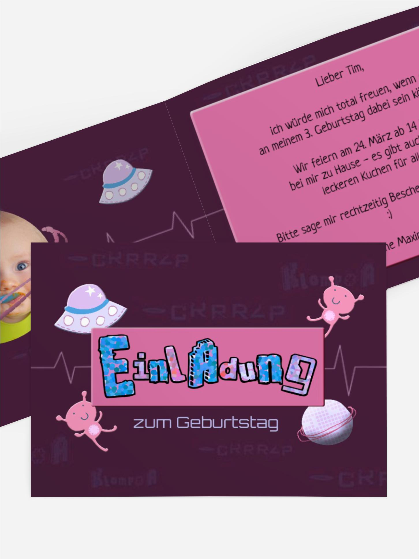 Kindergeburtstagseinladung "Up In Space mit Foto"