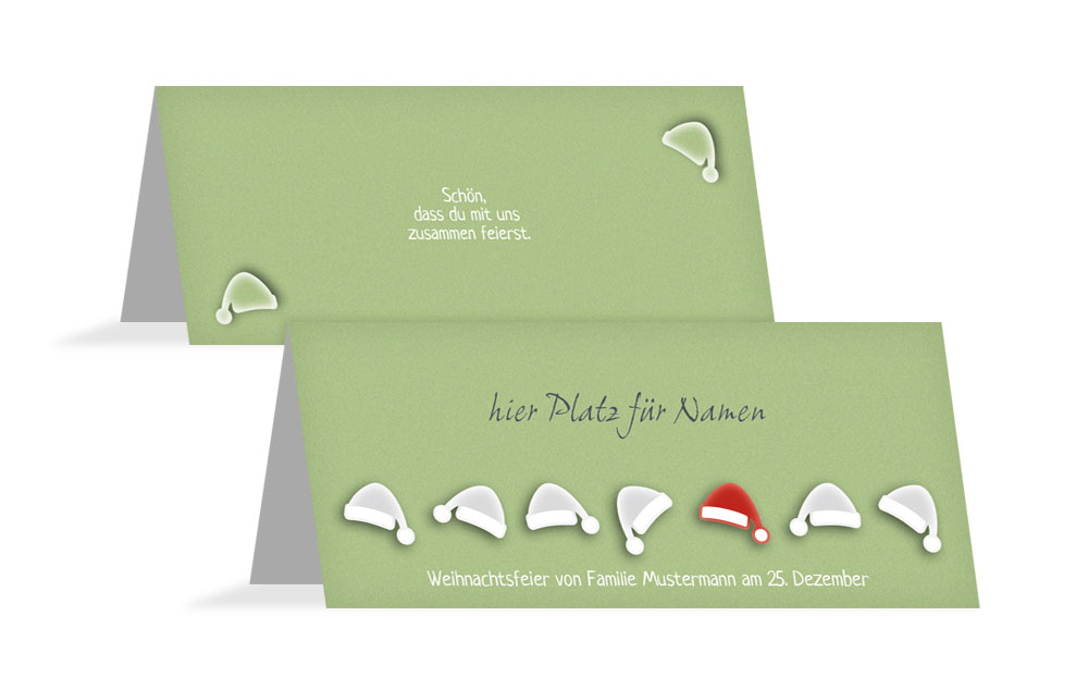 Weihnachtstischkarte Mützenreihe