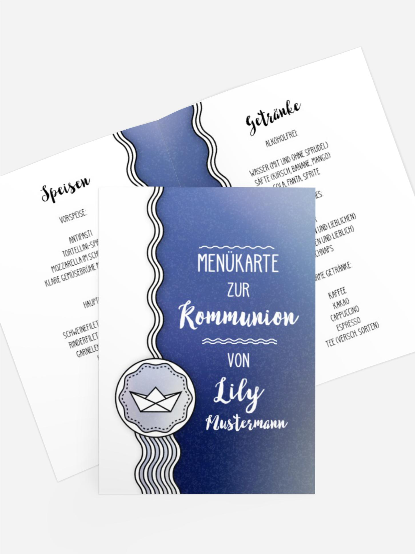 Menükarte Kommunion Schifffahrt