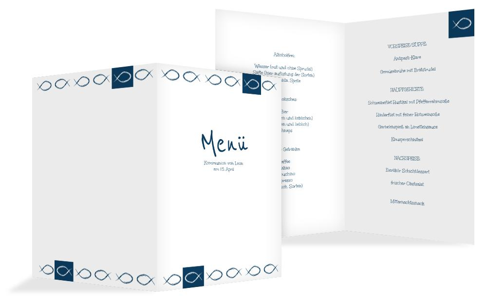 Menükarte Kommunion Fische