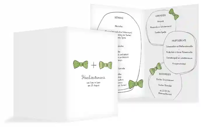 Menükarte zur Hochzeit Fliegen