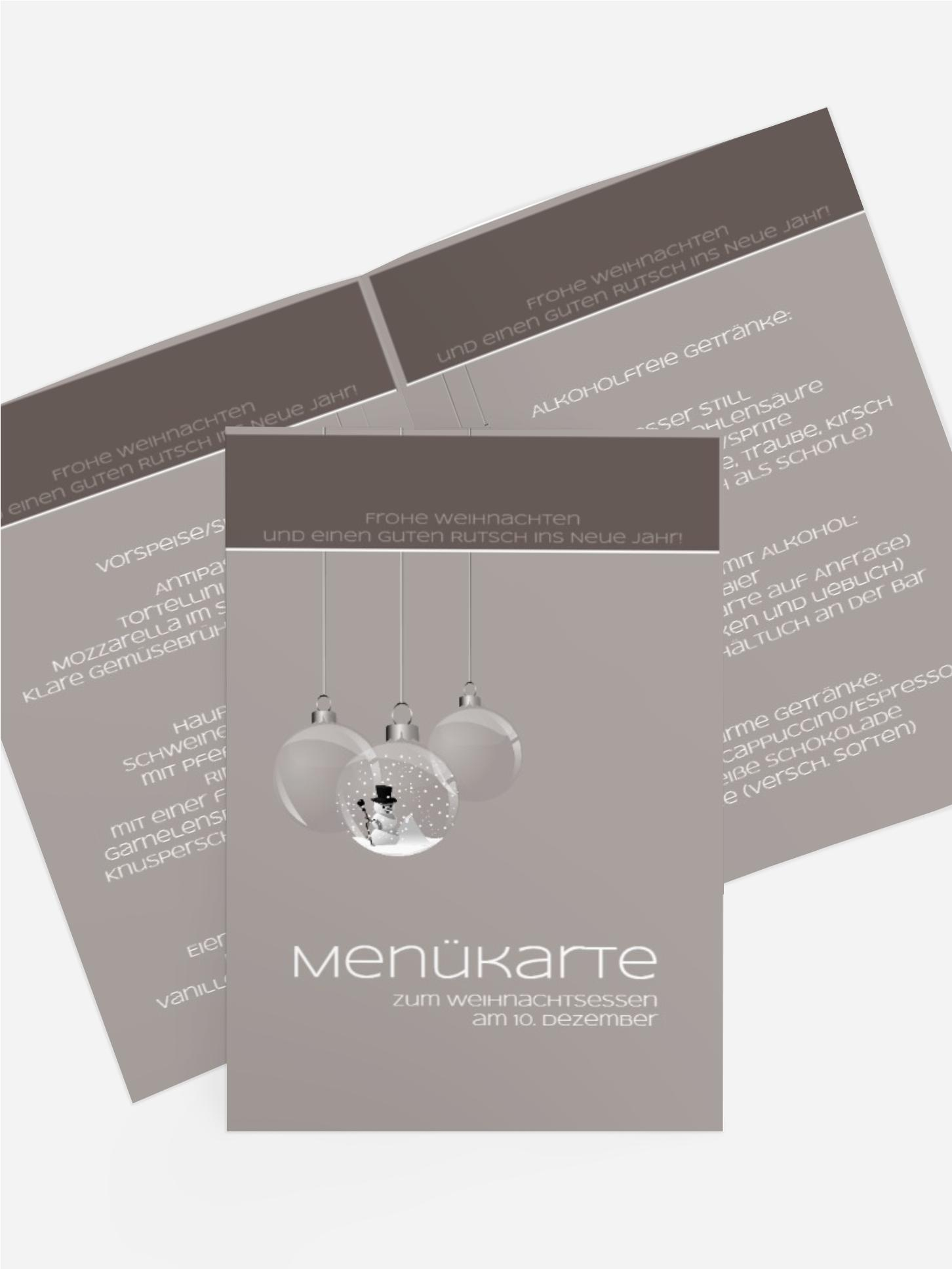 Menükarte Weihnachten Schneekugel