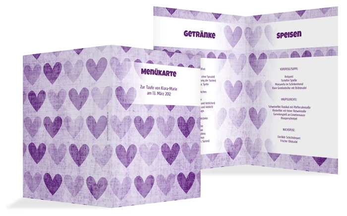 Menükarte Taufe voller Herzen Menükarte Taufe voller Herzen