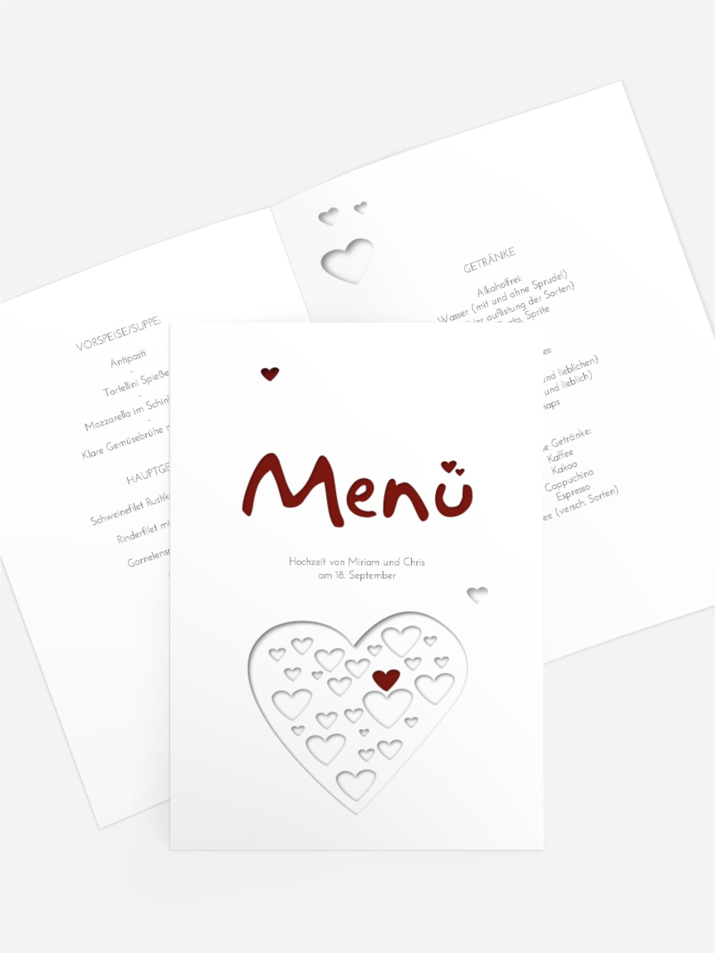 Menükarte Herzform