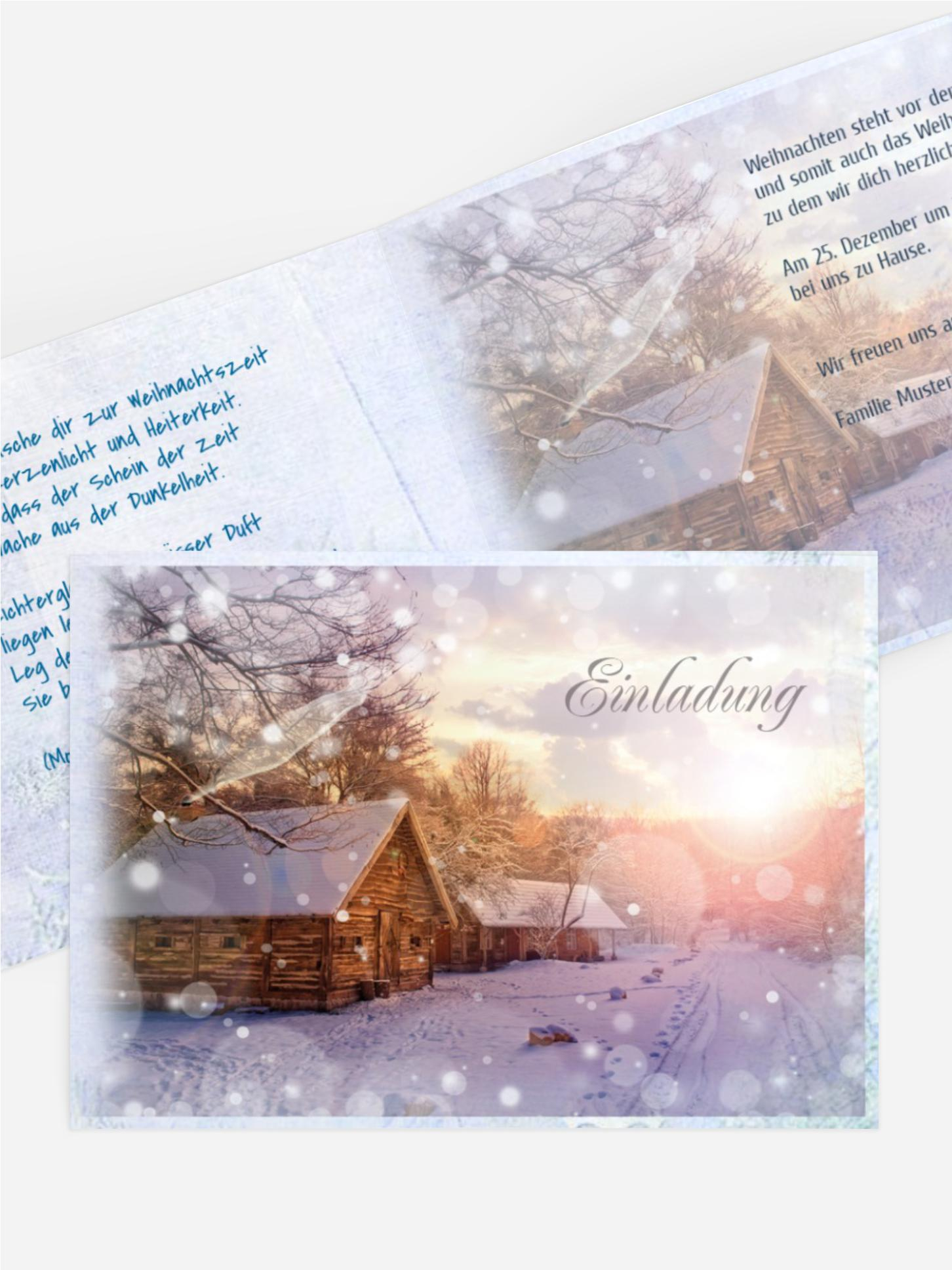 Weihnachtseinladung Privat Schneehütte