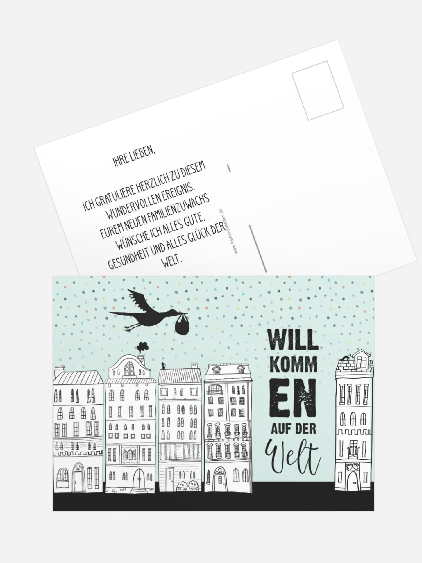 Glückwunschkarte zur Geburt Stadt