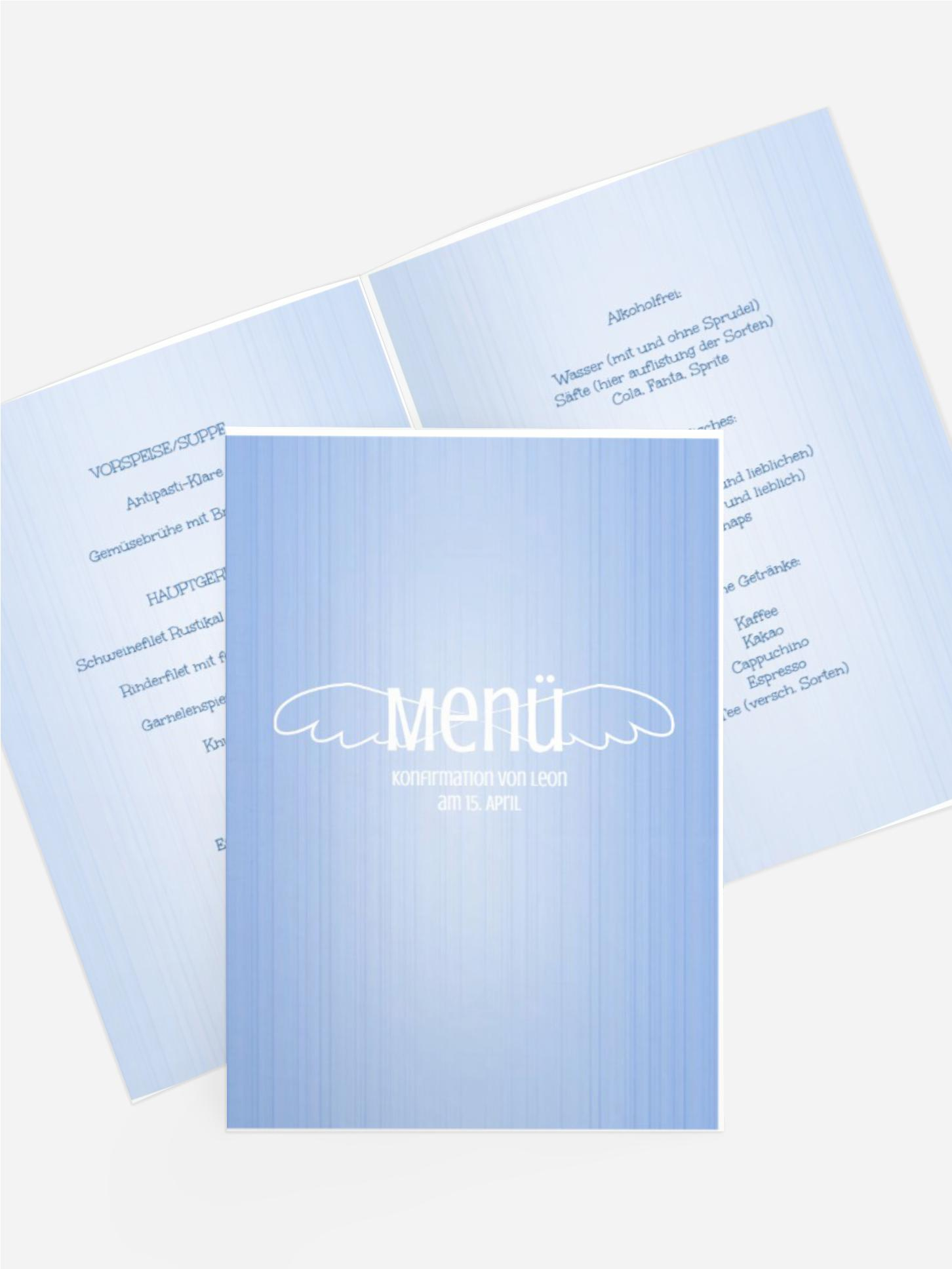 Menükarte Konfirmation Angel Wings