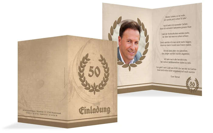 Einladungskarte Geburtstag Lorbeerkranz 50 Foto