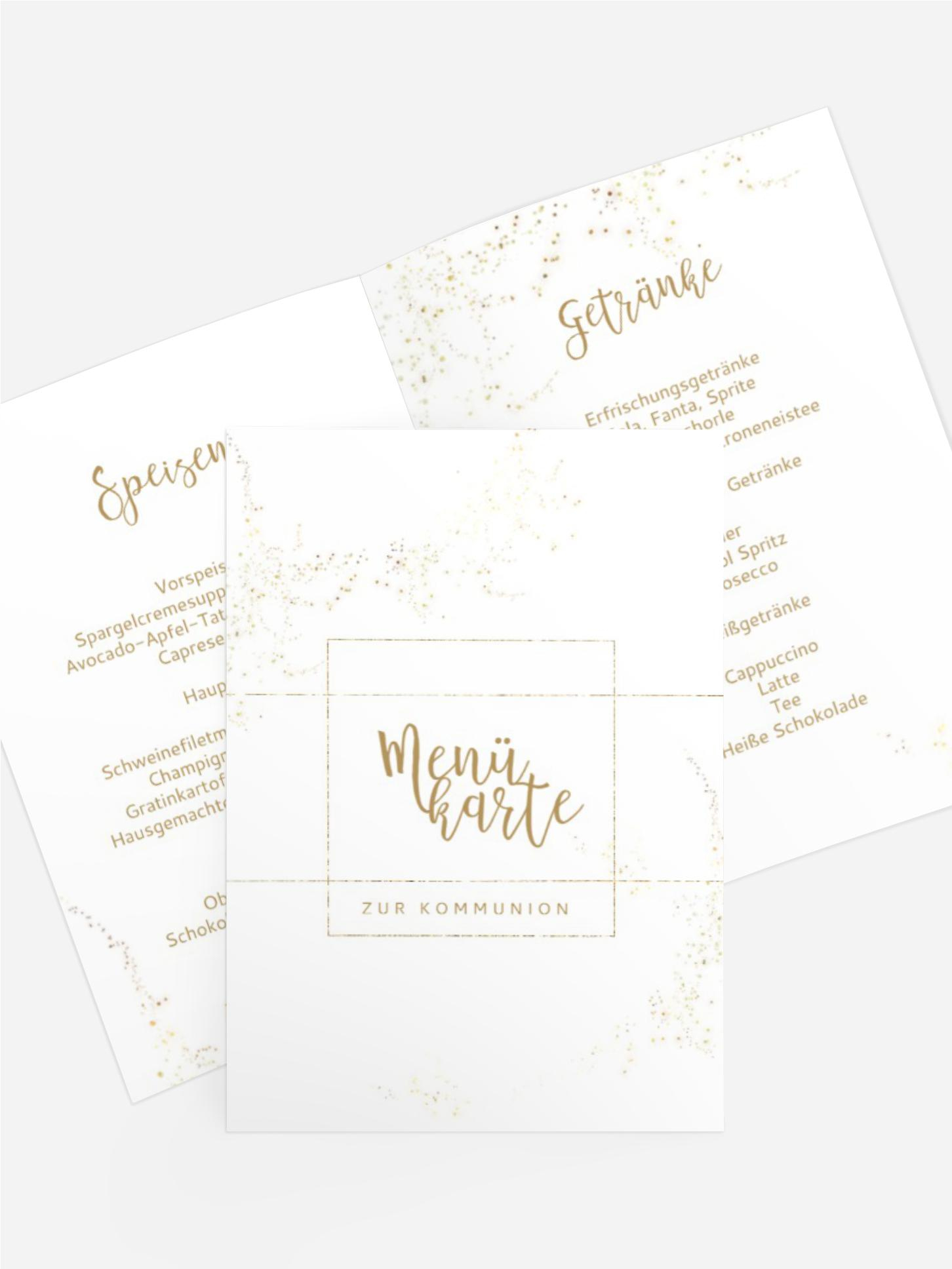 Menükarte Kommunion Goldene Kommunionschale