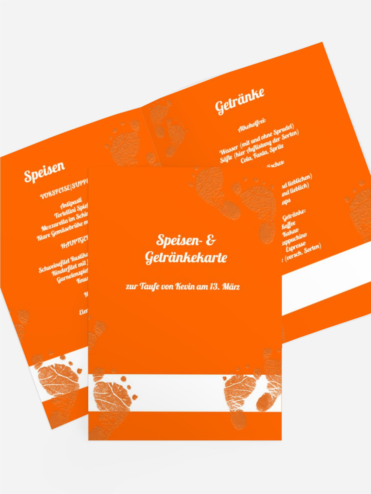 Menükarte Taufe Footprints