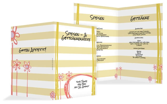 Menükarte Taufe Flowers and Stripes