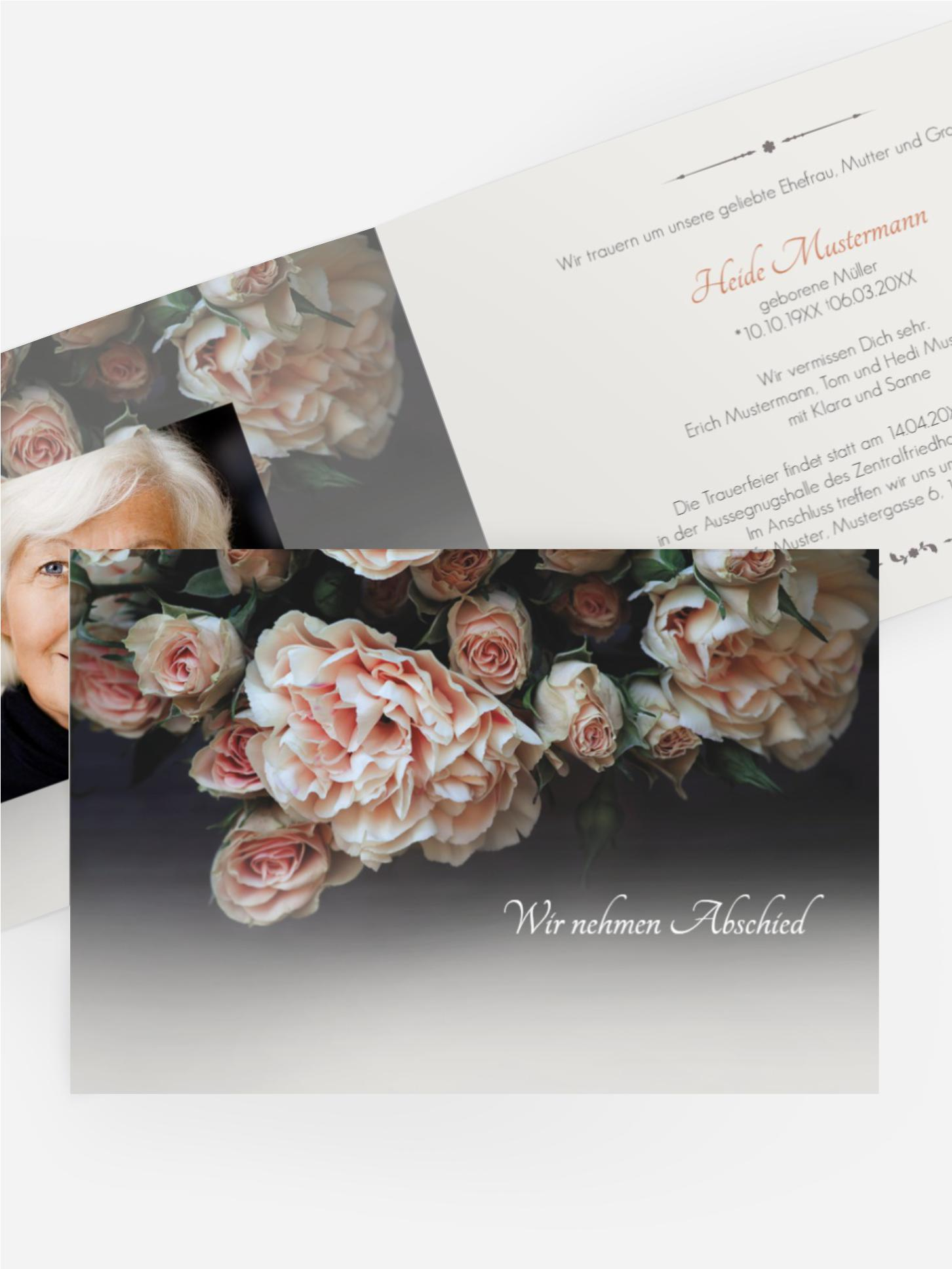 Trauerkarte Trauer Rosen quer