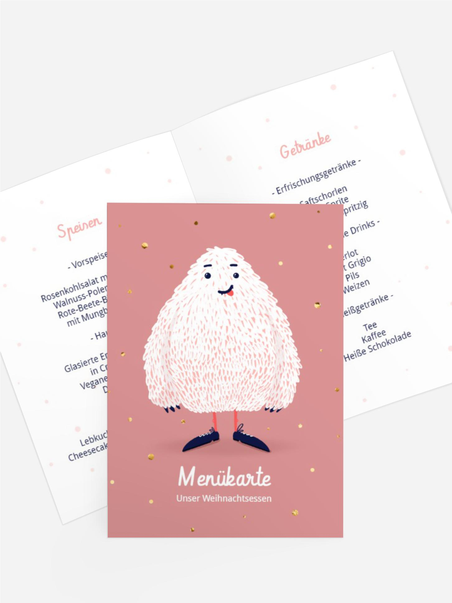 Weihnachtsmenükarte Fröhliche Yeti Grüße