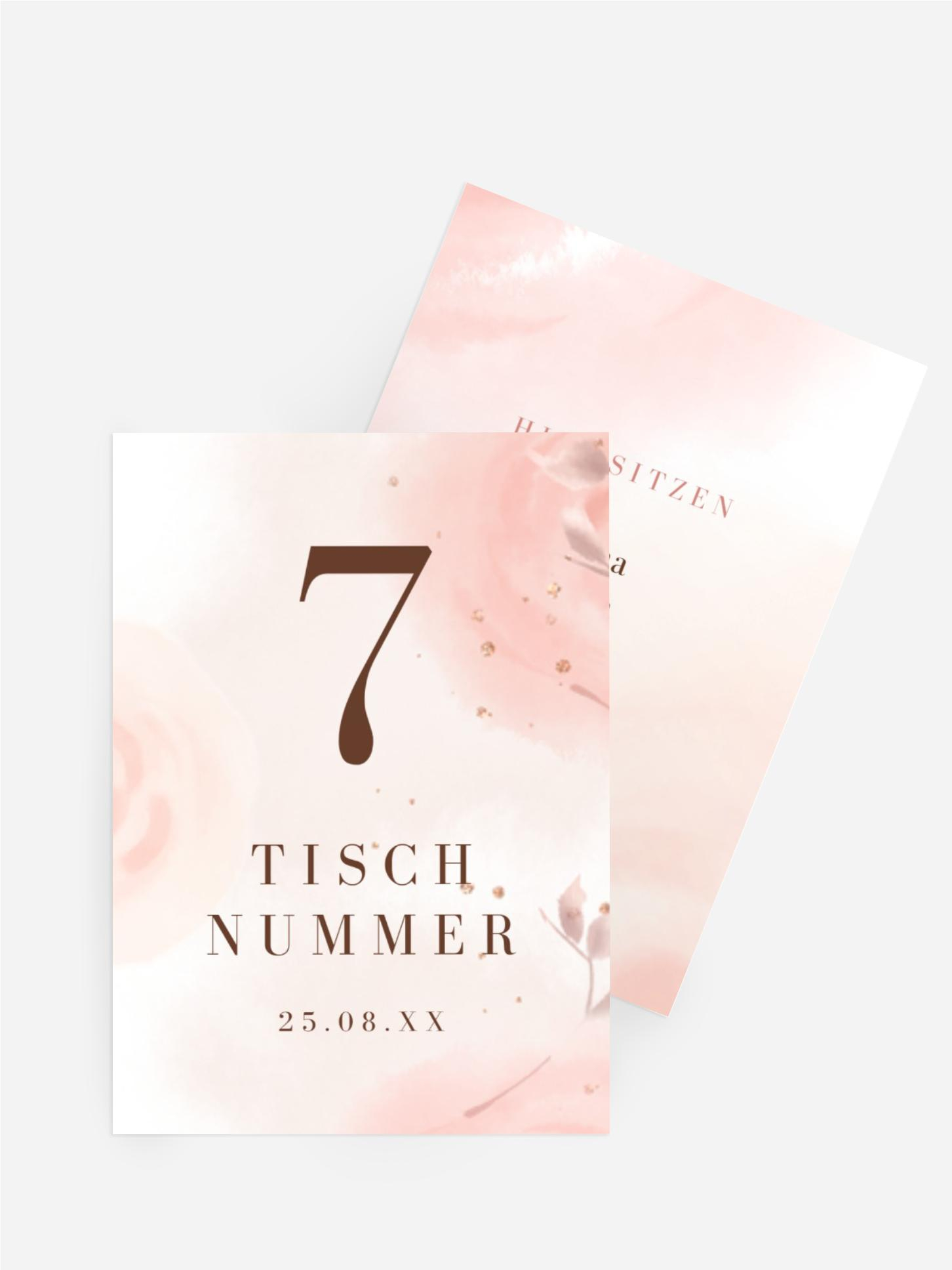 Tischnummer Hochzeit Aquarall Natur