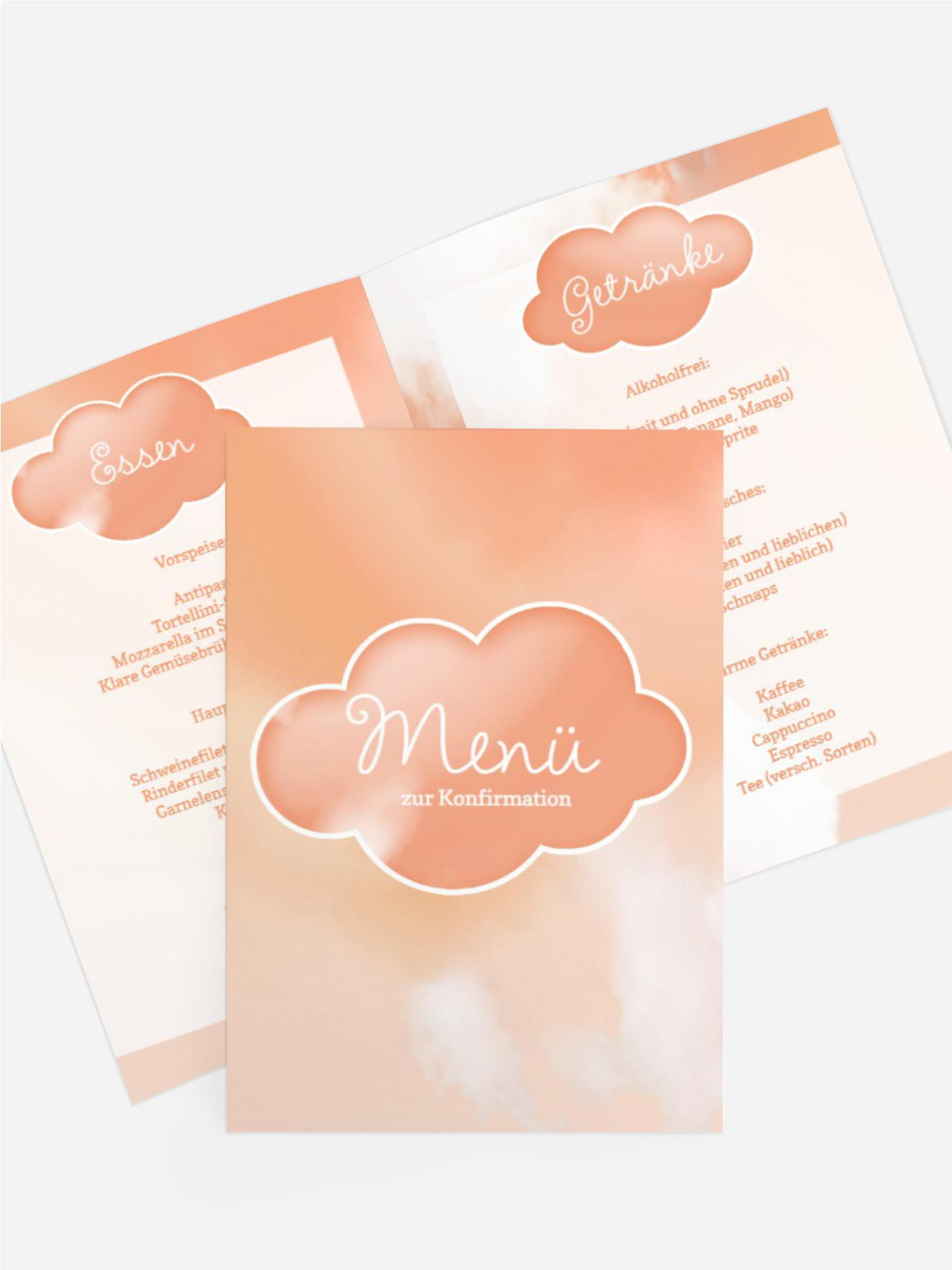 Menükarte Konfirmation Fluffy Cloud