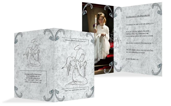 Dankeskarte Kommunion Relief-Engelchen