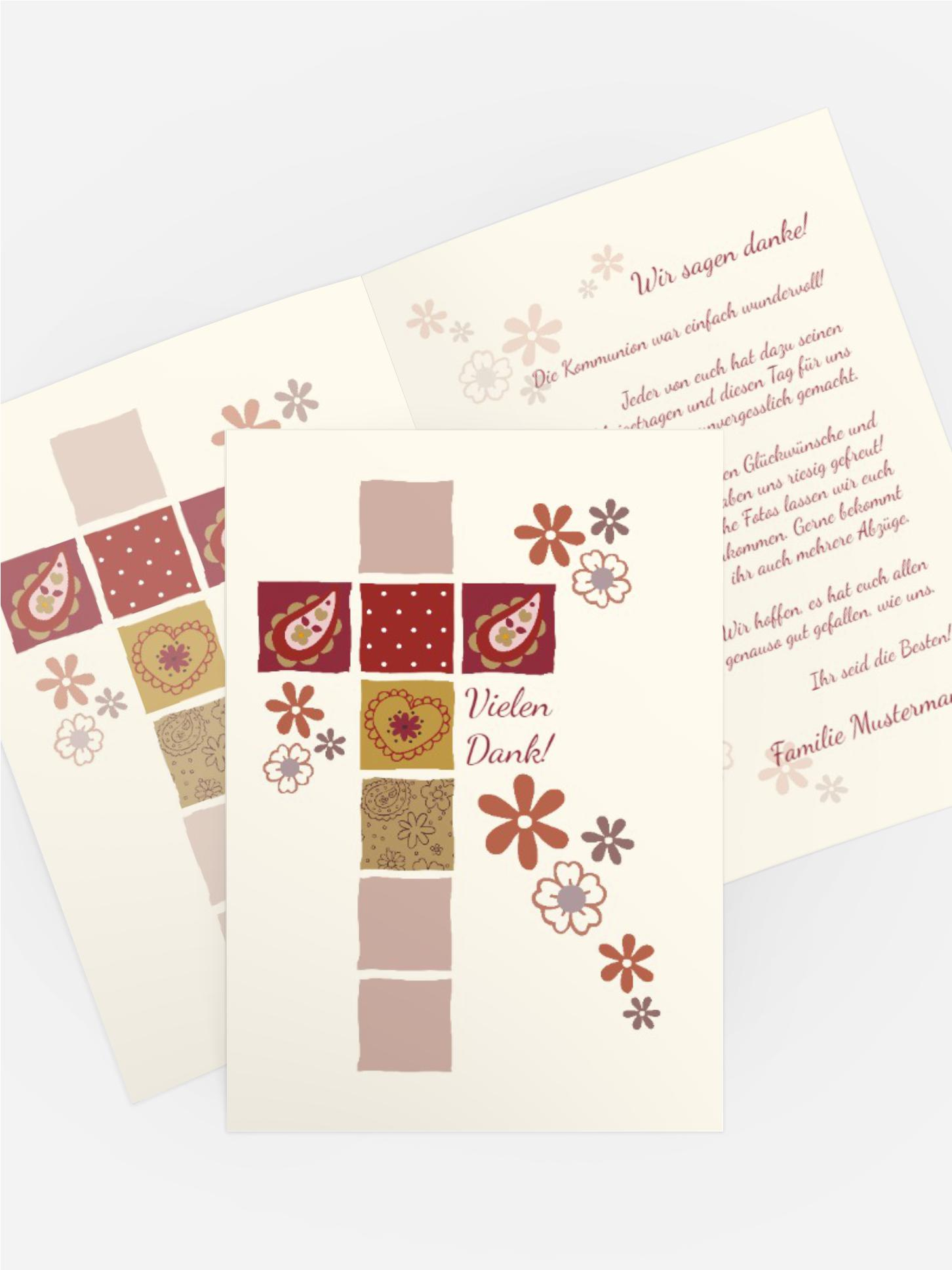 Dankeskarte Kommunion Florales Kreuz
