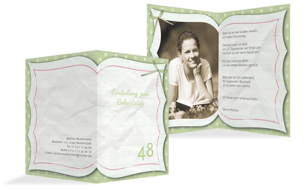 Einladungskarte zum Geburtstag Gedichtebuch Foto