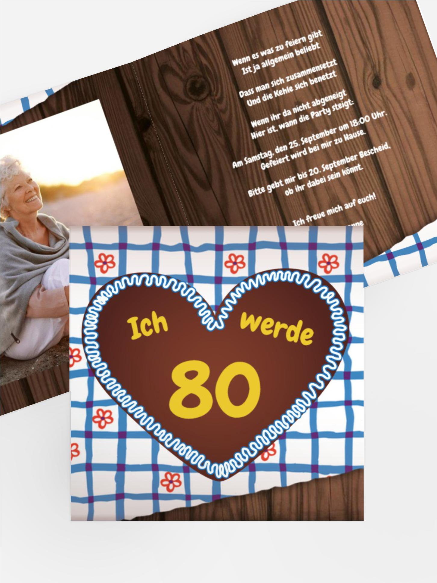 Geburtstagseinladungskarte Lebkuchenherz 80 Foto