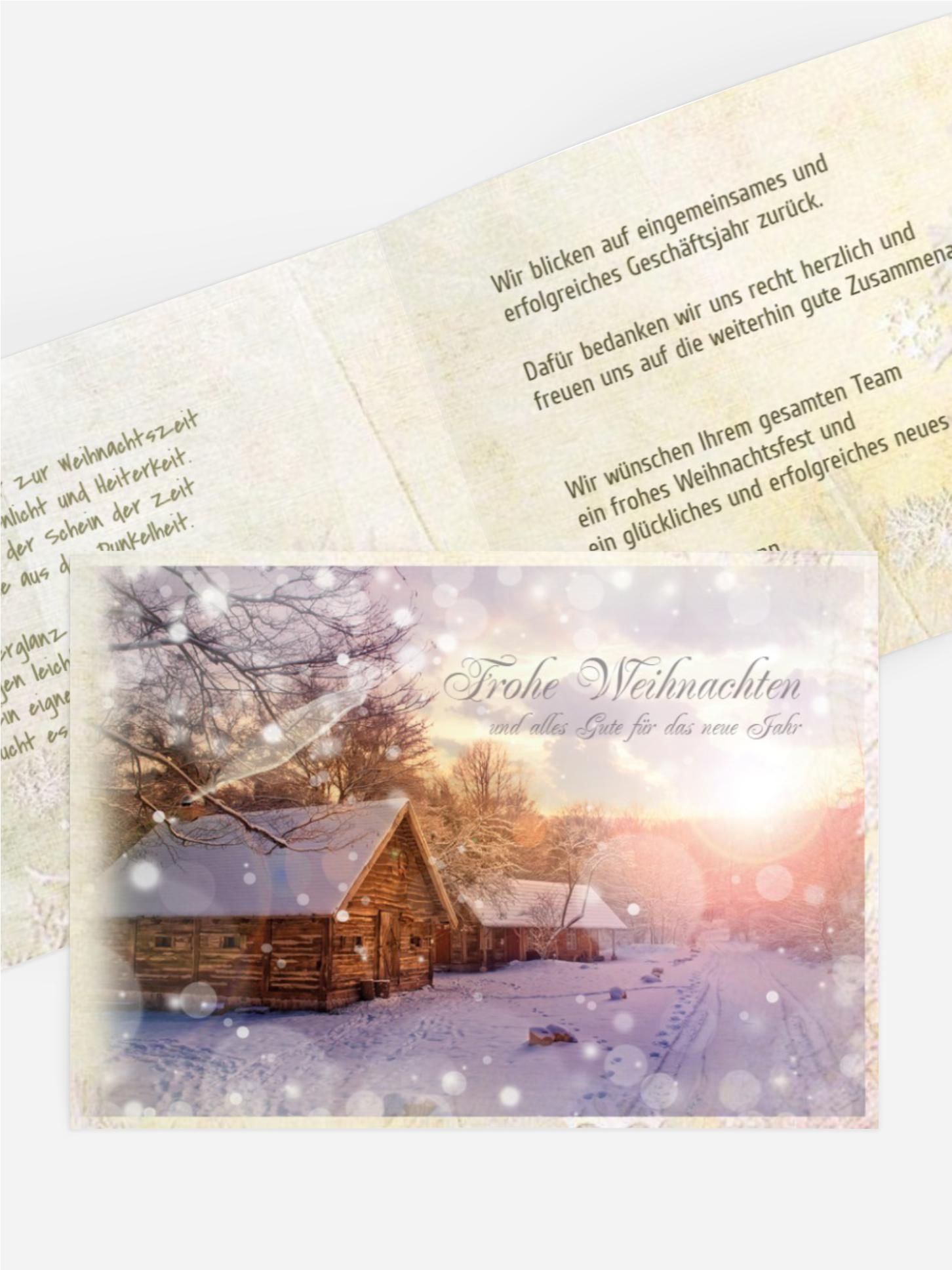 Weihnachtsgrußkarte Geschäft Schneehütte