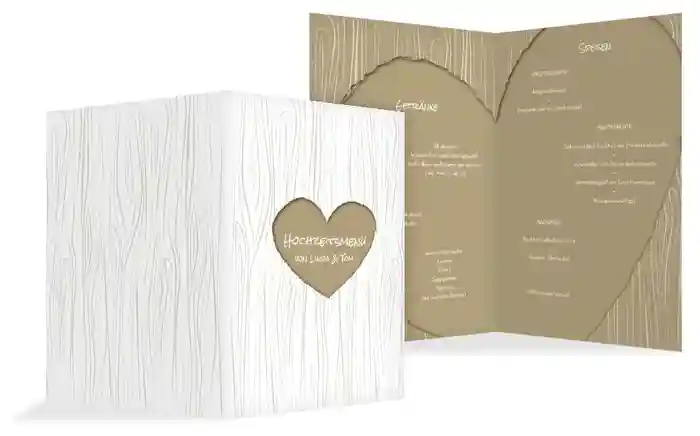 Hochzeits Menükarte heart bark