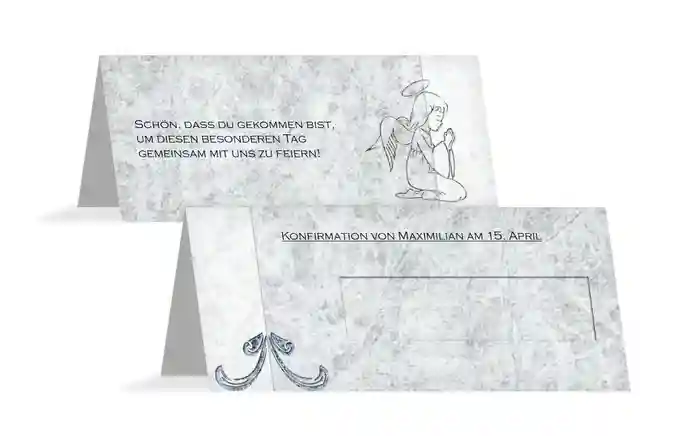 Tischkarte Konfirmation Relief-Engelchen