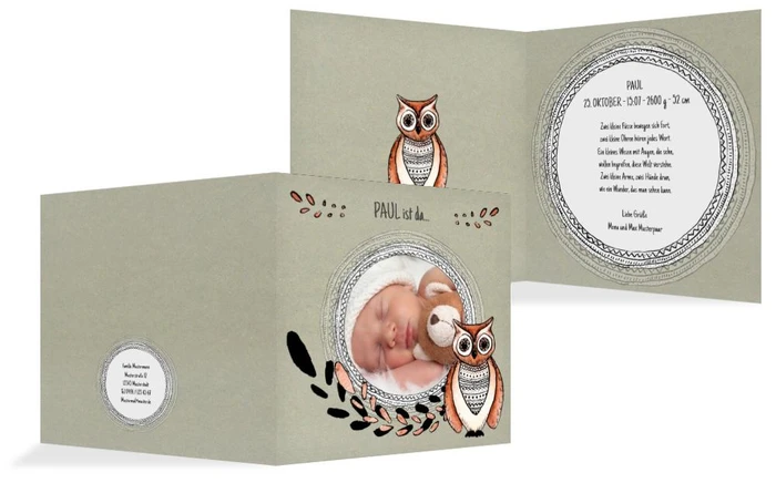 Babykarte Vintage Eule