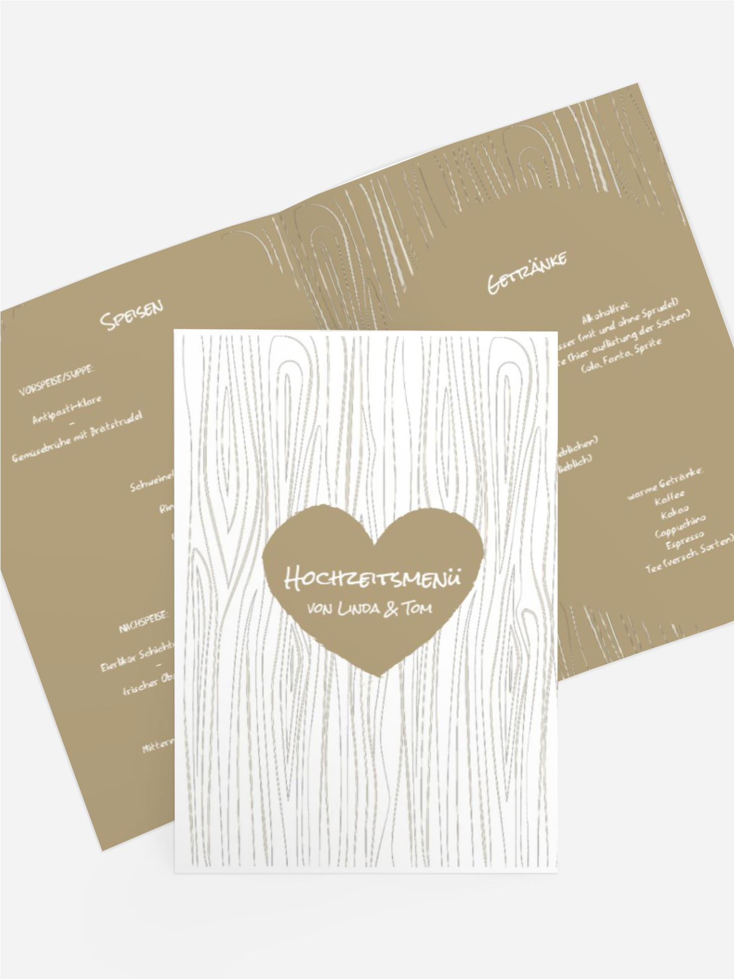 Hochzeits Menükarte heart bark