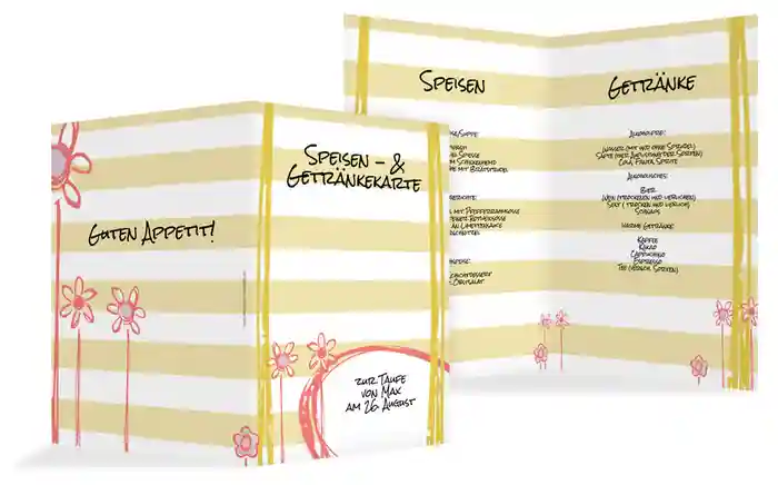 Menükarte Taufe Flowers and Stripes