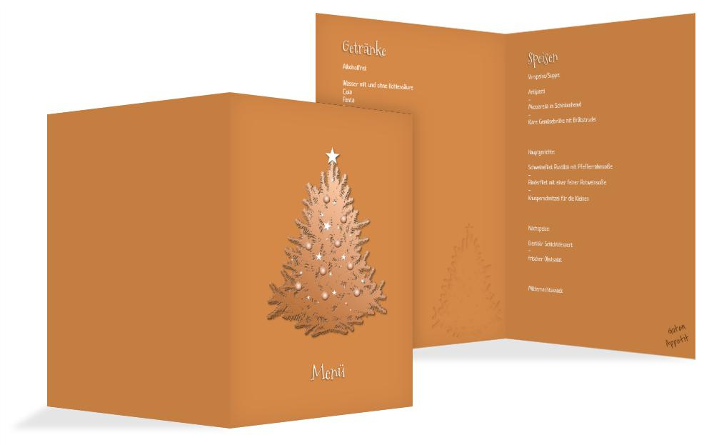 Weihnachtsmenükarte geschmückter Baum