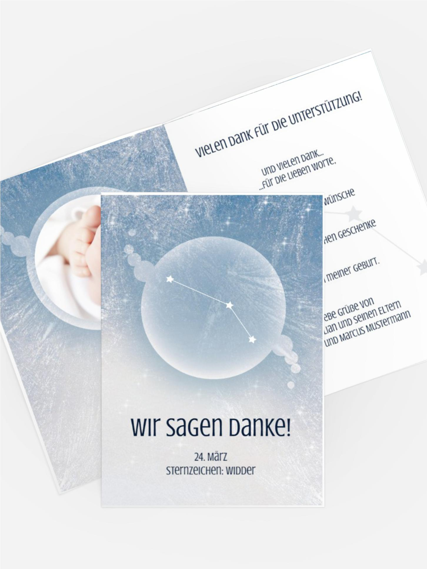 Dankeskarte zur Geburt Sternzeichen Widder