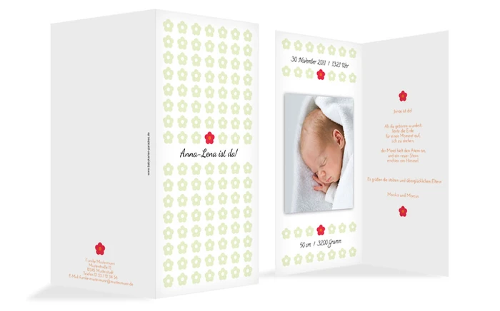 Karte zur Geburt Blumentapete Karte zur Geburt Blumentapete