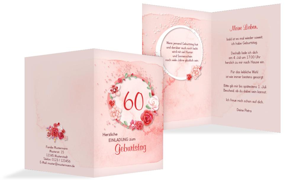 Einladung zum 60. Geburtstag Aquarell Rosen Einladung zum 60. Geburtstag Aquarell Rosen