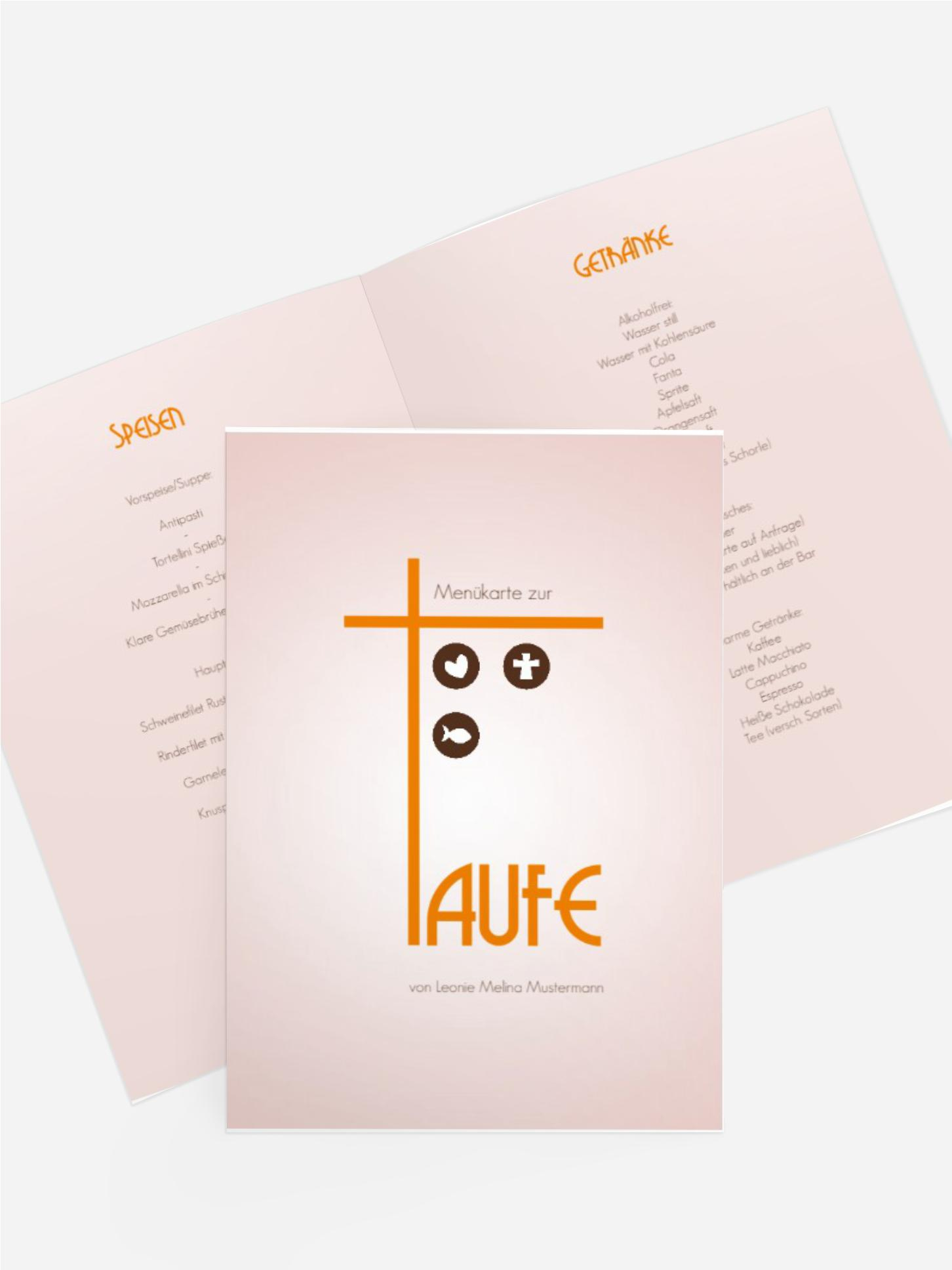 Menükarte zur Taufe Taufkreuz