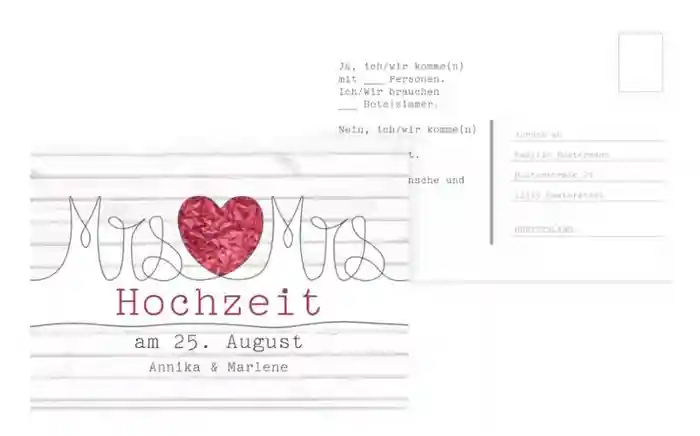 Antwortkarte zur Hochzeit Mrs+Mrs