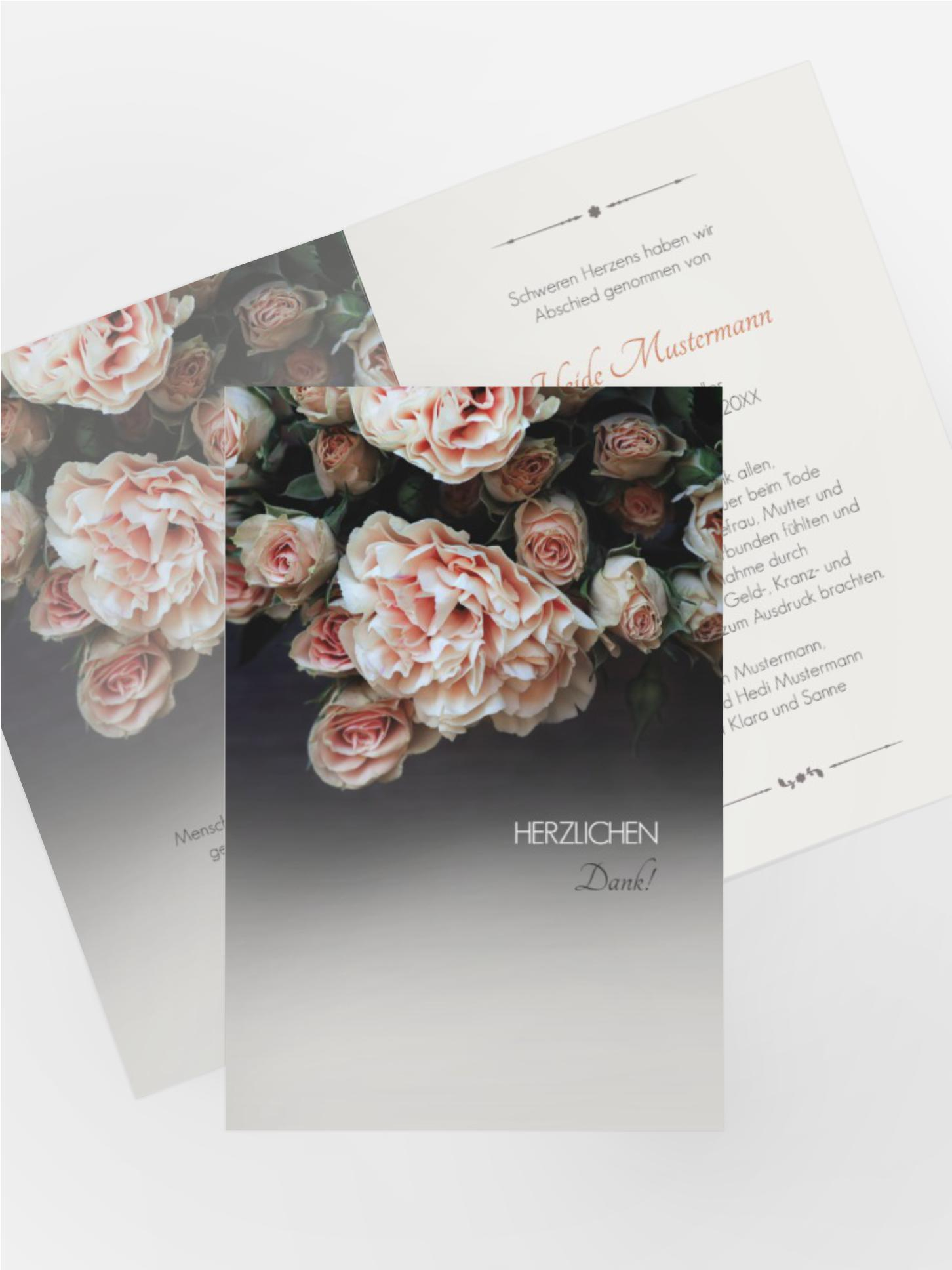 Dankeskarte Trauer Rosen hoch