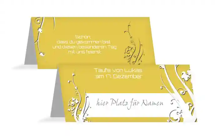 Tischkarte Taufe Florale Schnörkel Tischkarte Taufe Florale Schnörkel