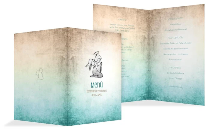 Menükarte Kommunion grunge Engel Menükarte Kommunion grunge Engel