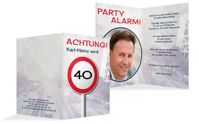 Geburtstagseinladungskarte Begrenzungsschild 40 Foto