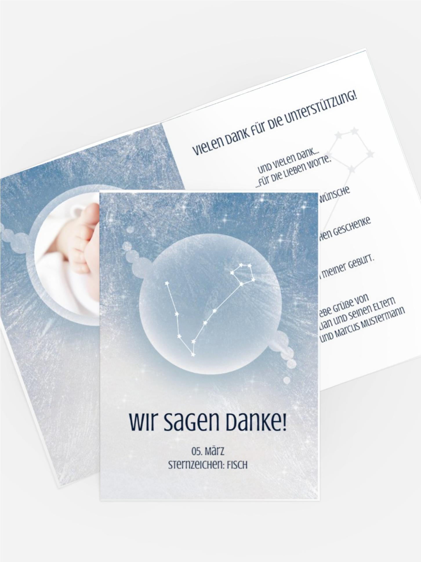 Dankeskarte zur Geburt Sternzeichen Fisch
