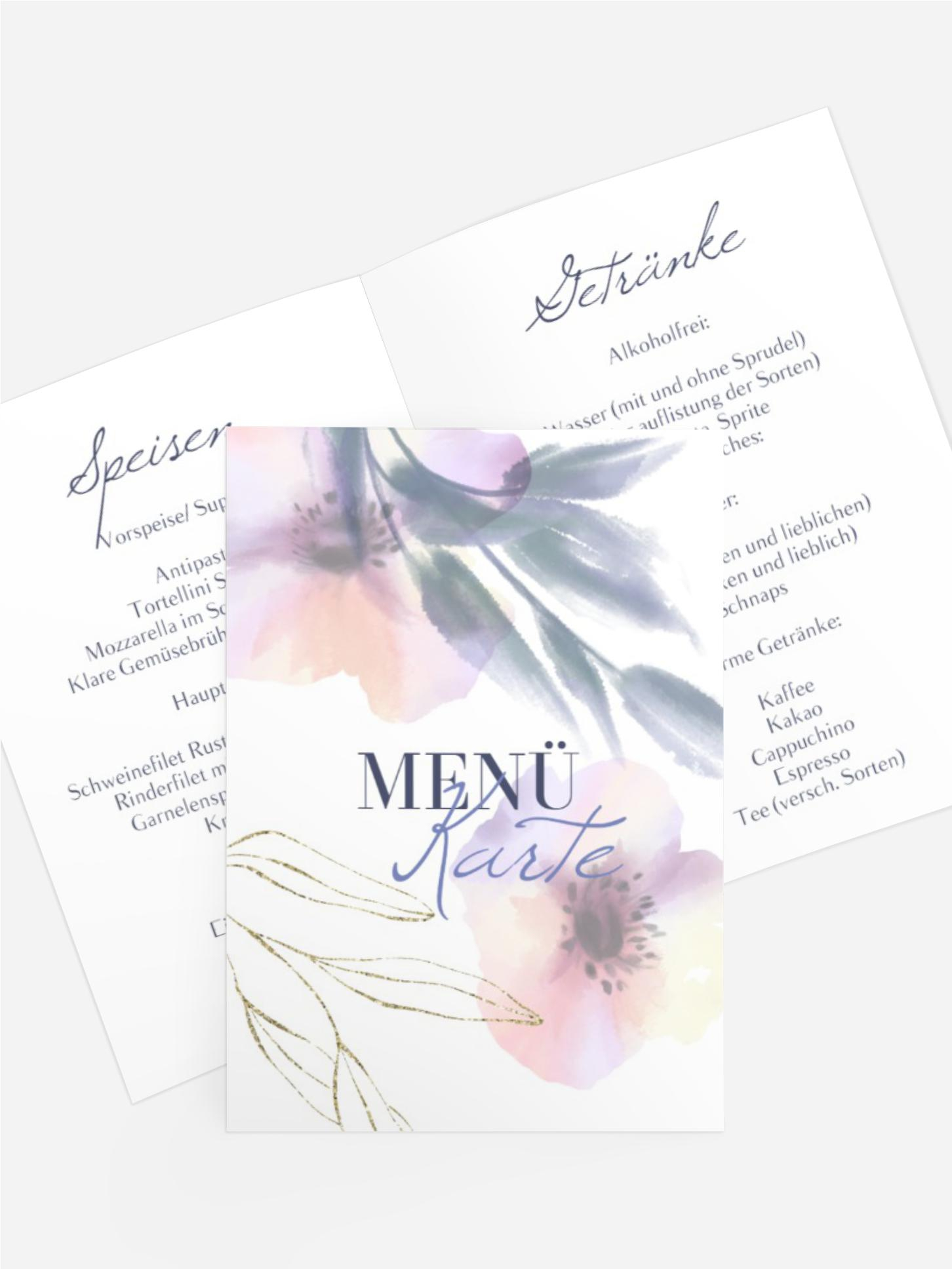 Menükarte Edle Aquarell Blumen